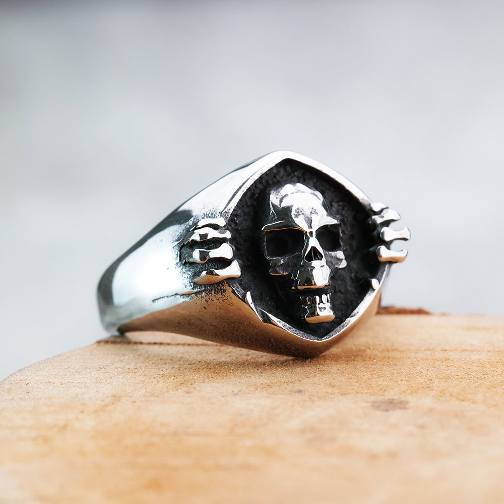 Cross-Border Skull Simple Stainless Steel Ring for Men
