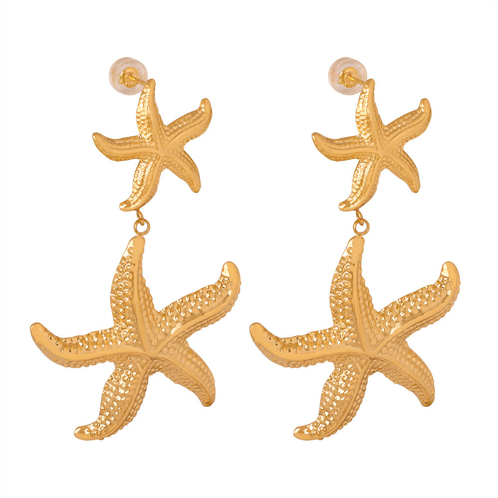 Golden Starfish Geometric Earrings - High-End Vacation Jewelry