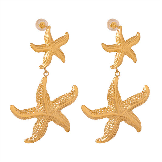 Golden Starfish Geometric Earrings - High-End Vacation Jewelry