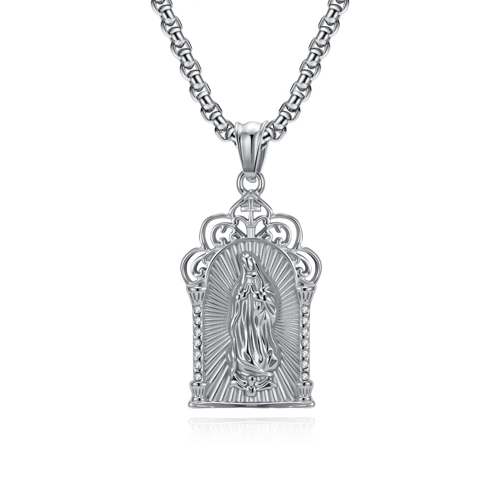 Planderful Virgin Mary Necklace For Men Stainless Steel 18K Gold Plated Pendant Elegant Personalized Jewelry