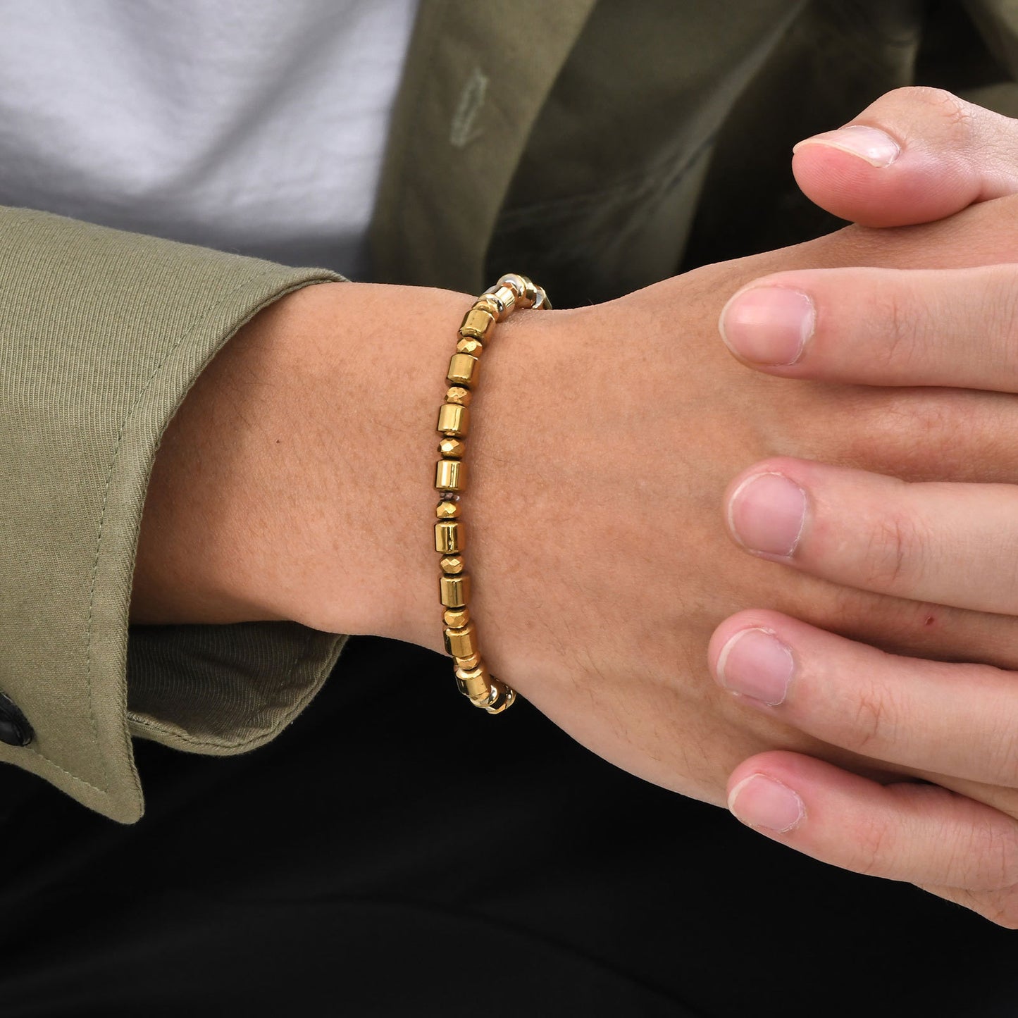 Bracelets Men's Bracelet Gold Black Gallstone Beaded Jewelry