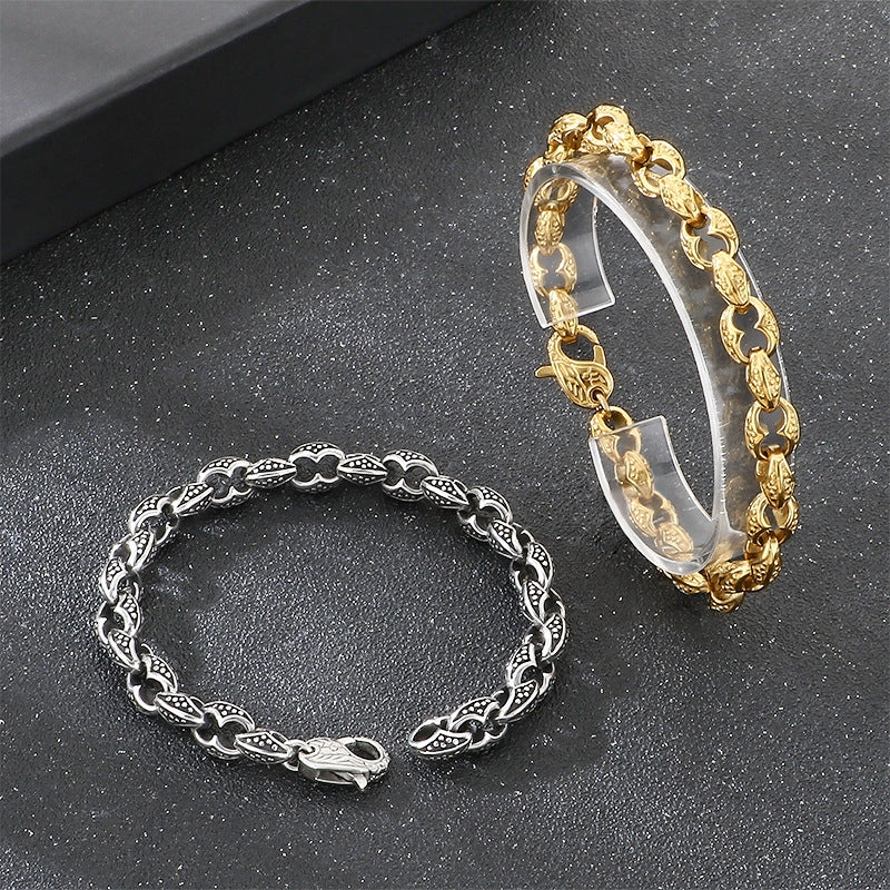 Punk Style Pig Nose Chain – Smeared Dotted Coffee Bean Chain Stainless Steel Men's Bracelet