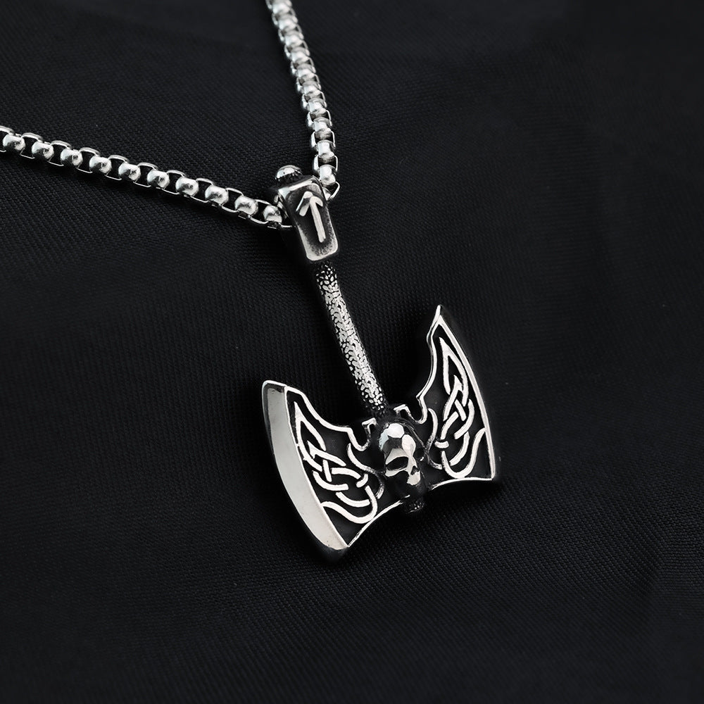 European And American Jewelry Wholesale Titanium Steel Pendant Men's Stainless Steel Necklace Retro Viking Tomahawk