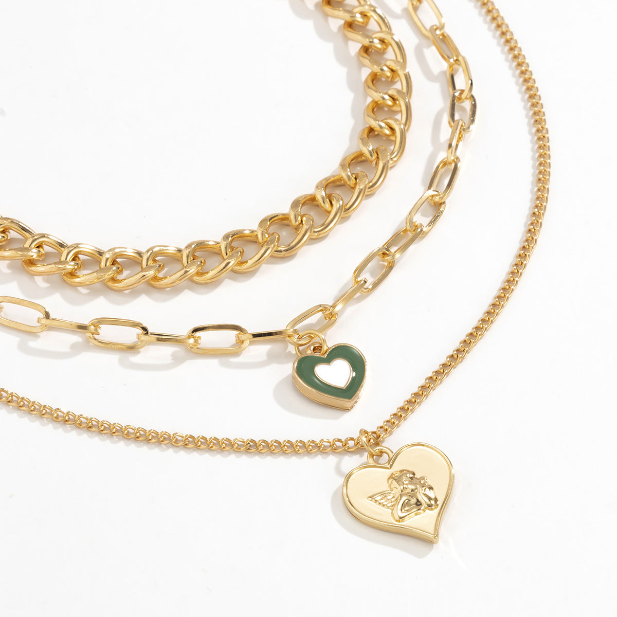 Peach Heart Angel Necklace Set By Planderful Vienna Verve For Women Oil Drop Charm And Stacked Statement Cross Chain