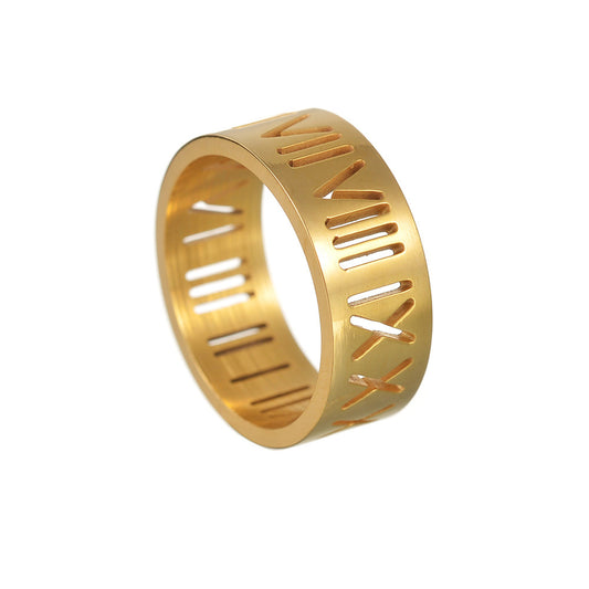 Roman Digital Titanium Steel Men's Ring - Stylish Hollow Plated Ring for Men