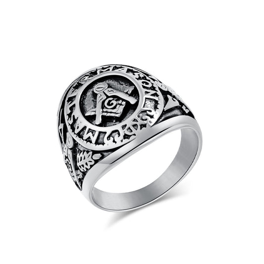 Planderful Masonic Ring G Retro Titanium Steel Niche Fraternity Jewelry For Men Worldwide