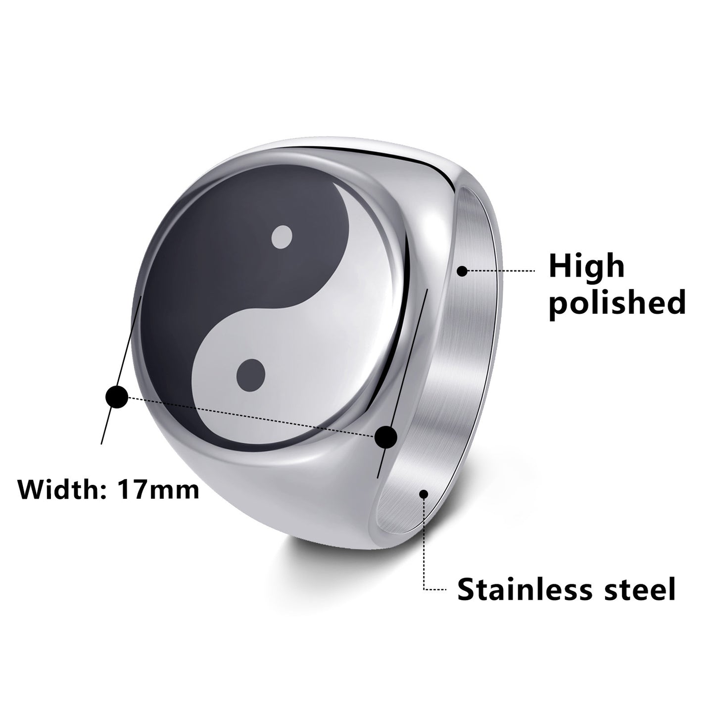 Planderful Mens Ring Steel 17mm Round Retro Fashion Statement For Hipster And Unisex Premium Quality