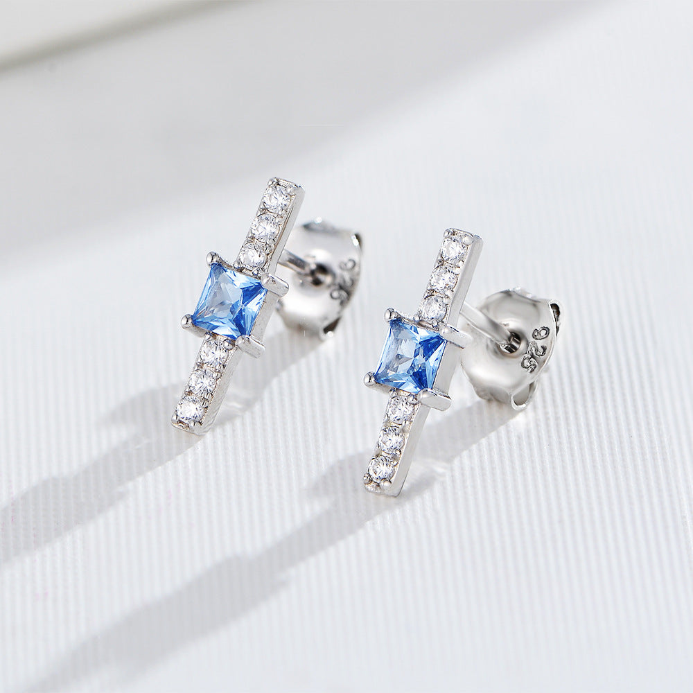 Geometric Square Zircon Sterling Silver Stud Earrings Europe And America Earrings,