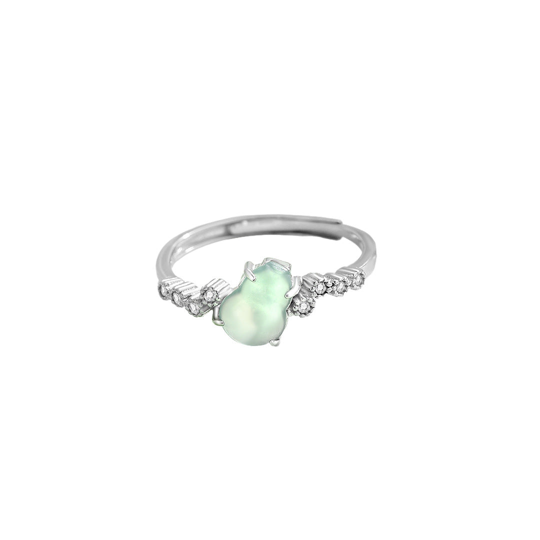 Planderful Jade Ring For Women 925 Sterling Silver Gourd Design Adjustable Chinese Retro Luxury