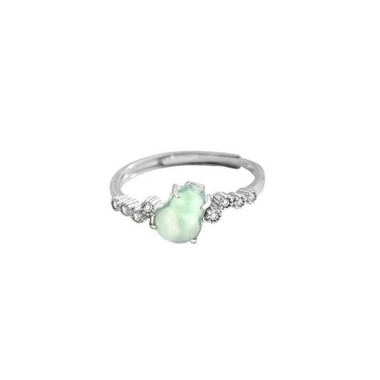 Planderful Jade Ring For Women 925 Sterling Silver Gourd Design Adjustable Chinese Retro Luxury