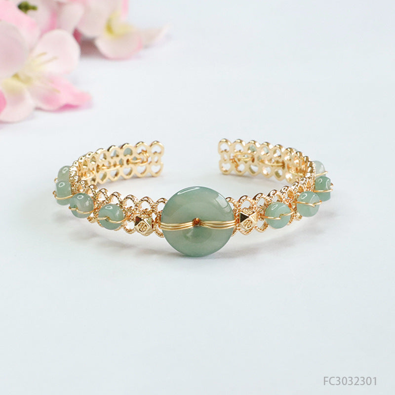Blue Water Jadeite Peace Buckle Cuff