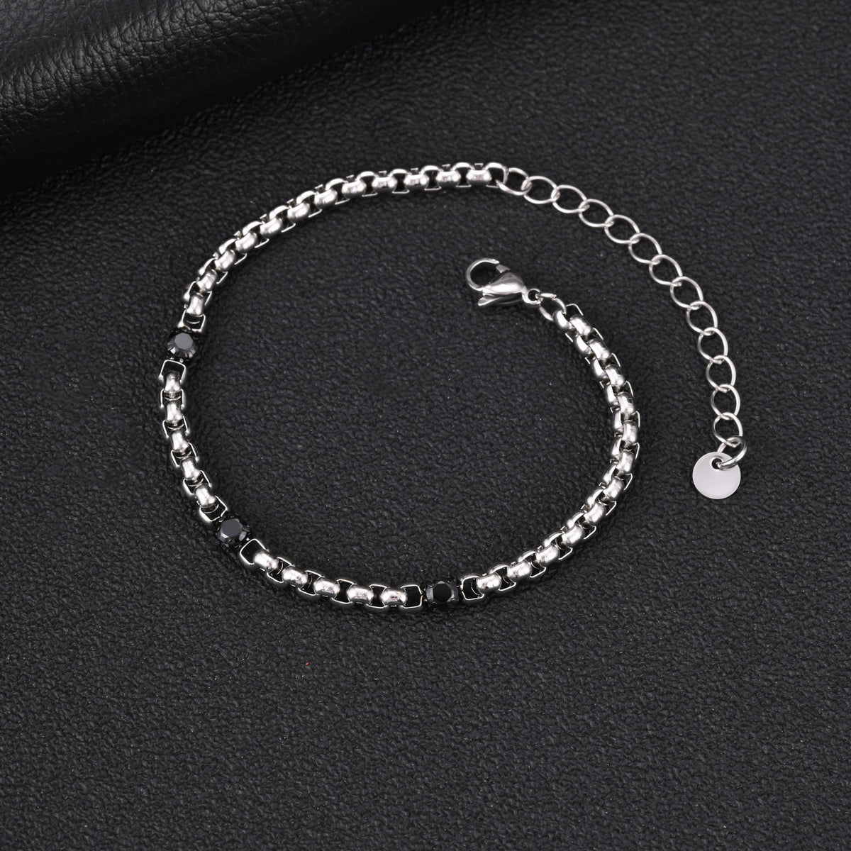 Pearl Zircon Black Stainless Steel Bracelet
