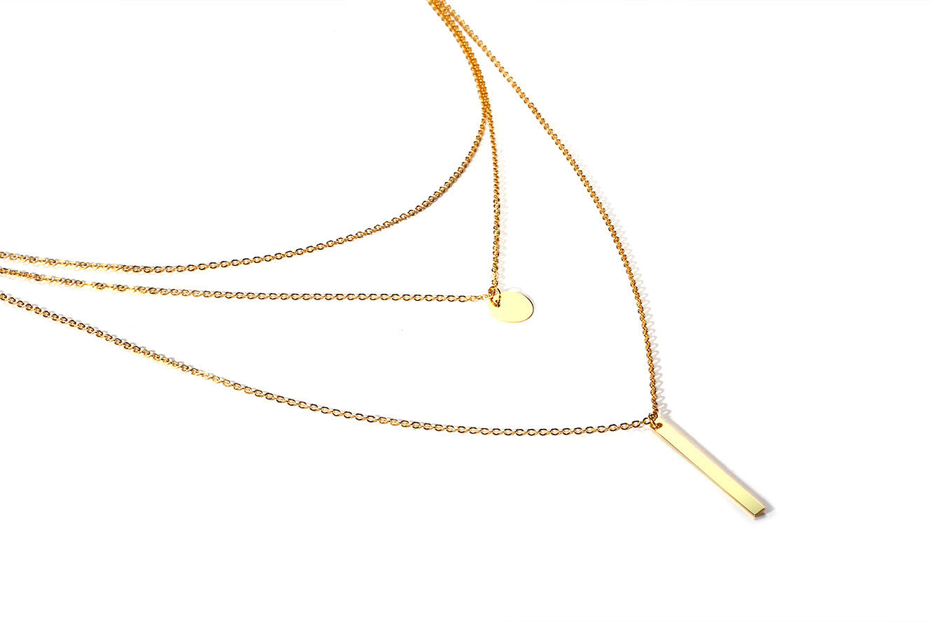 Rectangle Small Round Brand Women's Necklace Gold Steel