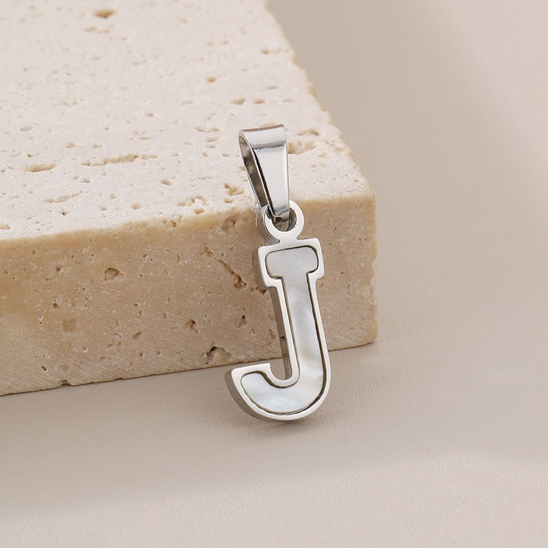 Women's'S Titanium Steel 26-Letter Pendant, White Fritillary Inlaid Stainless Steel Necklace