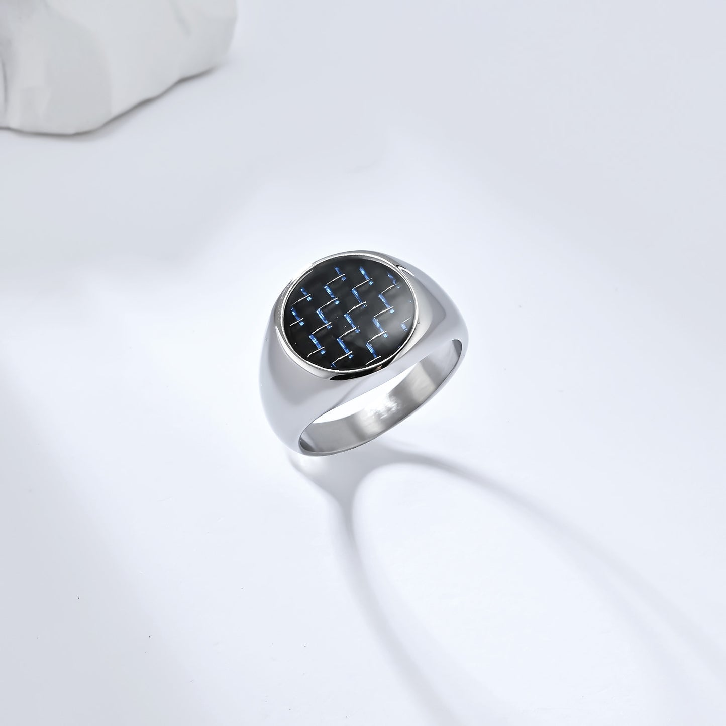 Planderful Carbon Fiber Inlaid Steel Ring For Men With Luxury Geometric Round Design Everyday Genie Collection