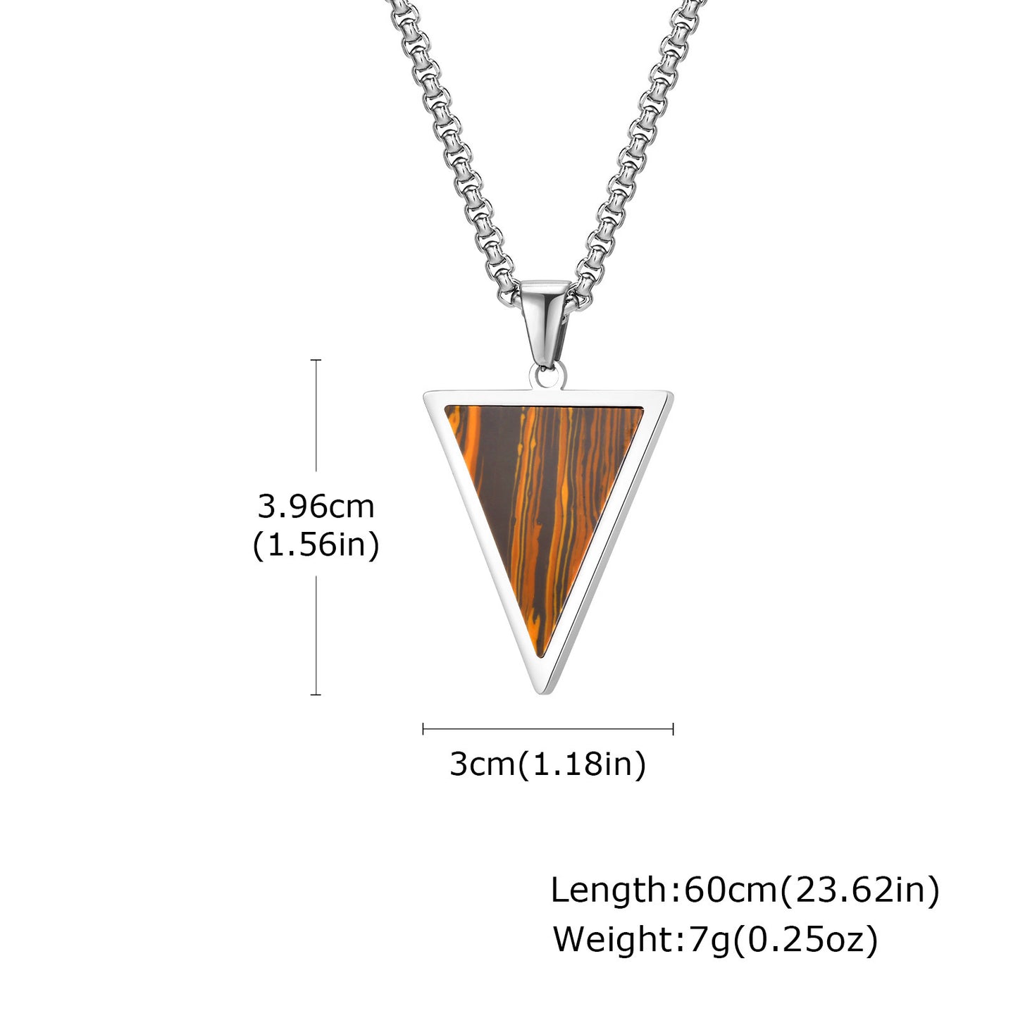 Stainless Steel Triangle Natural Tiger's Eye Stone Black Agate Pendant Necklace Men's