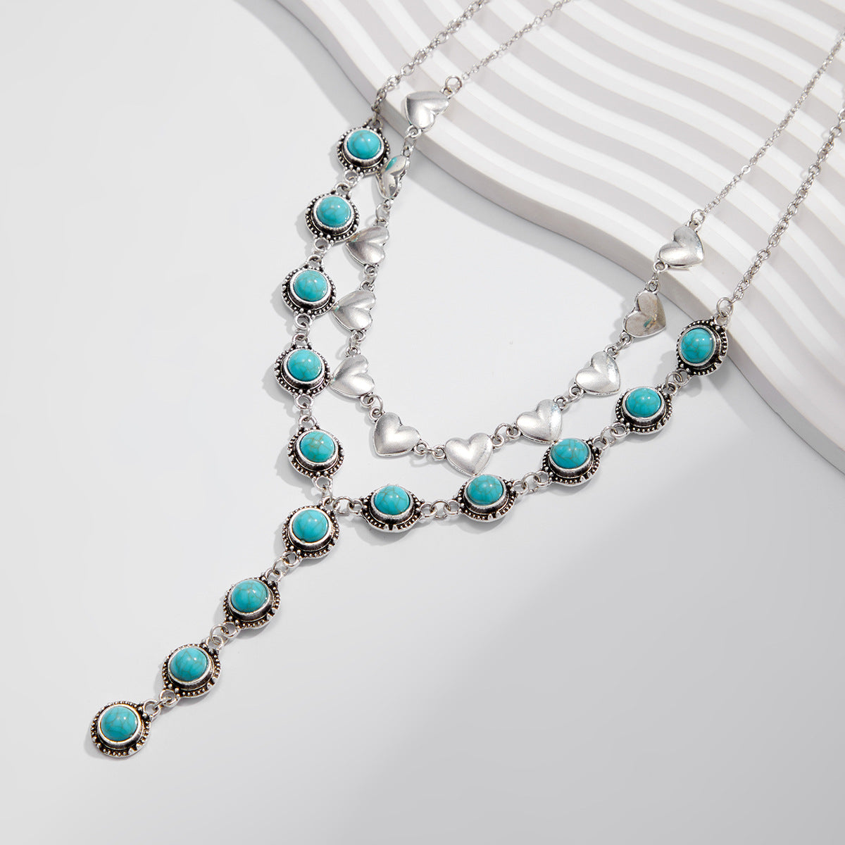 Planderful Vienna Verve Necklace – Retro Ethnic Y-Shaped Turquoise Pendant