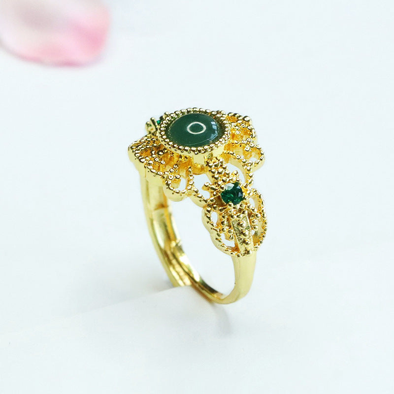 Blue-Water Jadeite Patterned Ring