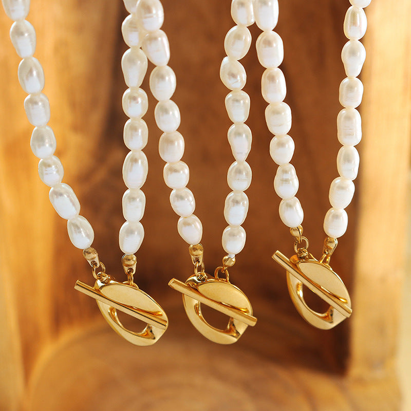 Pearl Chain Pendant Necklace with Personalized OT Buckle