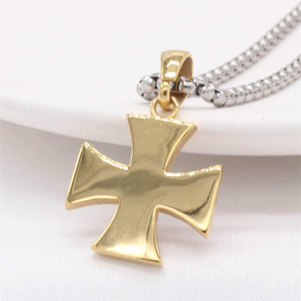 Planderful Everyday Genie – European and American Retro Red Cross Men's Titanium Steel Pendant Necklace