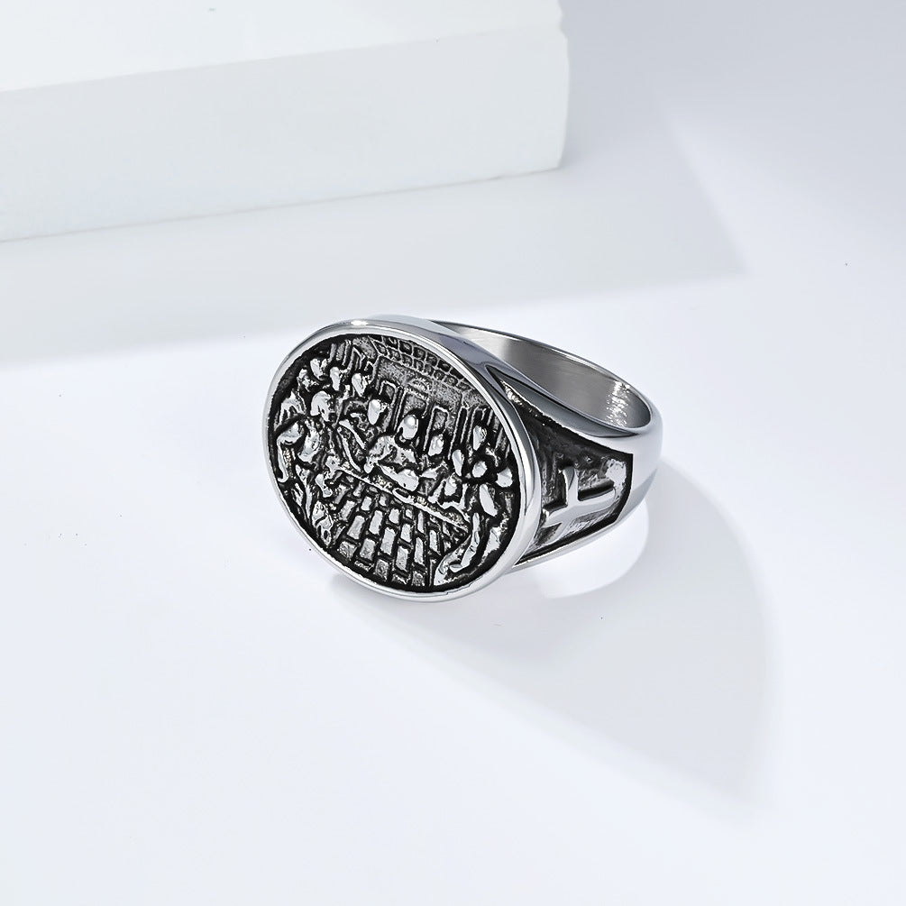 Last Supper Cross Vintage Stainless Steel Ring for Men