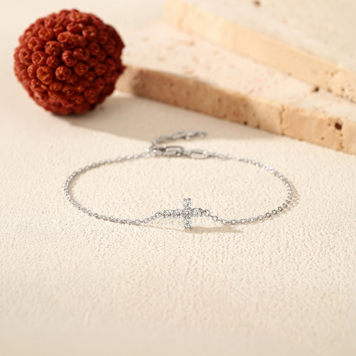 925 Sterling Silver Double Cross Moissanite Bracelet