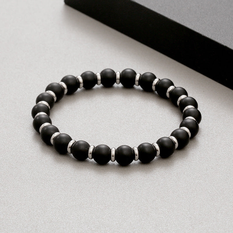 Stainless Steel Men's and Women's Agate and Tiger's Eye Beaded Bracelet with Volcanic Stone Elements