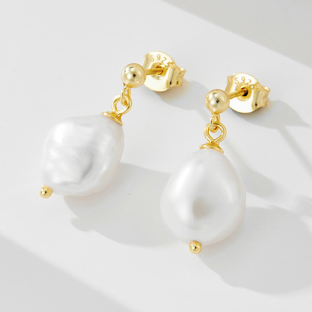 Natural Freshwater Pearl Earrings 925 Sterling Silver Baroque Irregular Pearl Stud Earrings