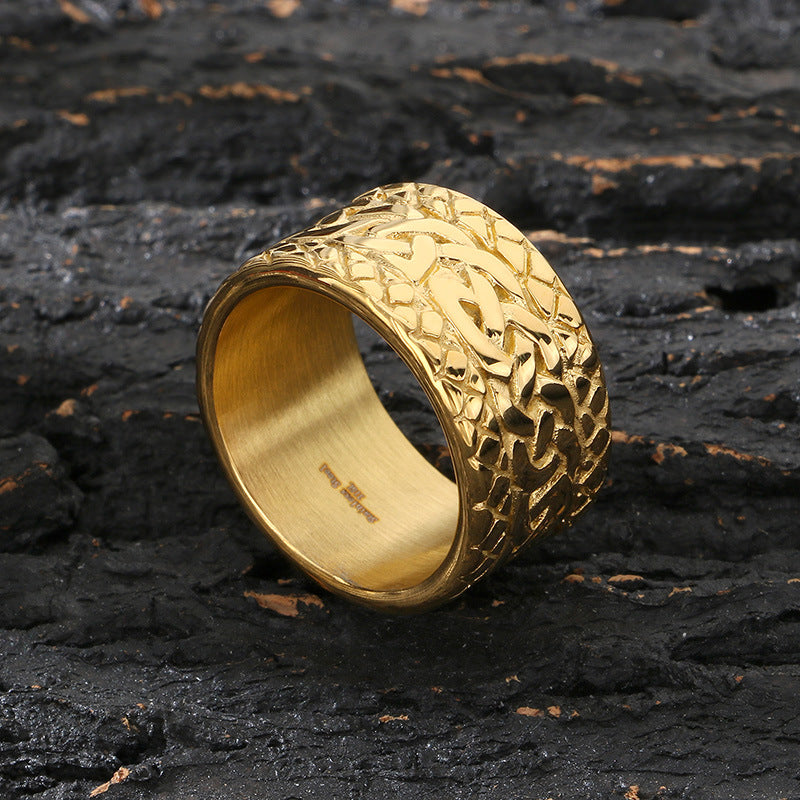 Planderful Men Woven Pattern Ring Titanium Steel Hipster