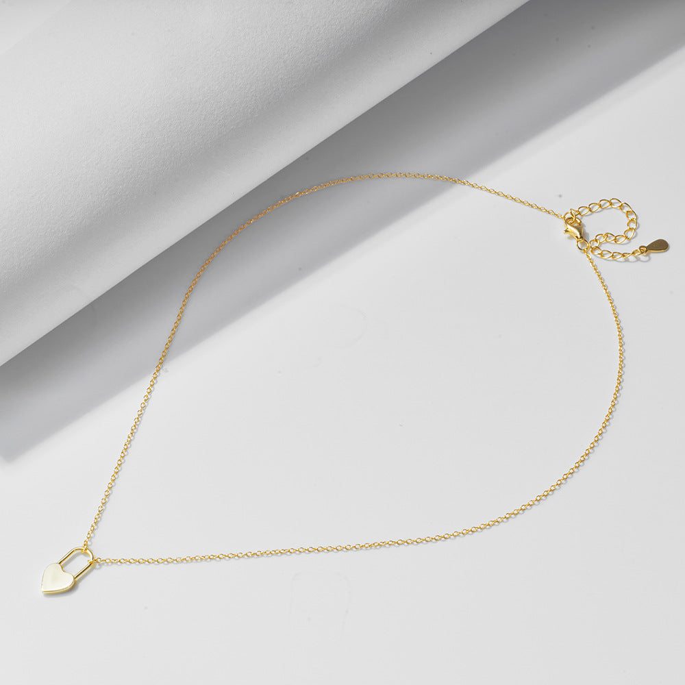 S925 Sterling Silver Minimalist Geometric Love Lock Necklace Small Fresh And Sweet