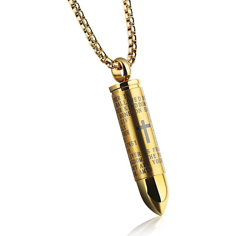 Planderful Everyday Genie Urn Necklace Unisex Cross Bullet Durable Stainless Steel Hip Hop Jewelry