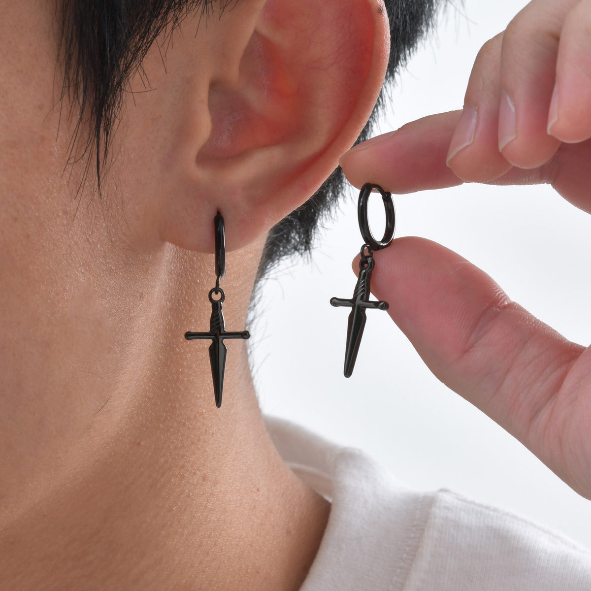 Black Dagger Huggie Earring — Single or Pair