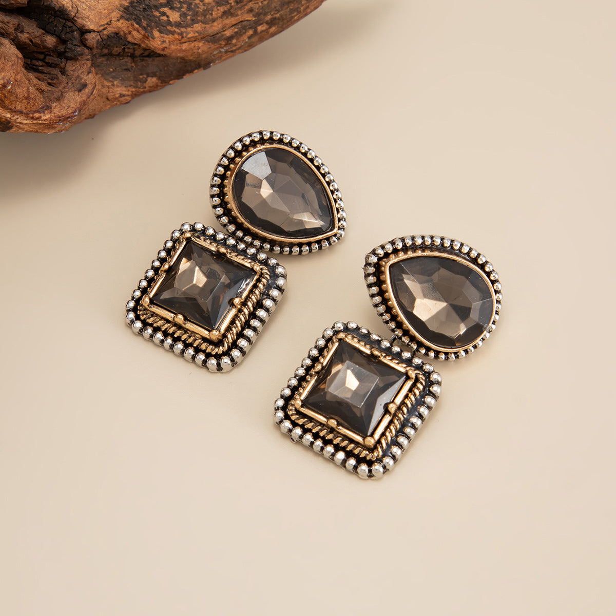 Planderful Vienna Verve Water Drop Square Zircon Stud Earrings For Women Retro Geometric Medieval French Style