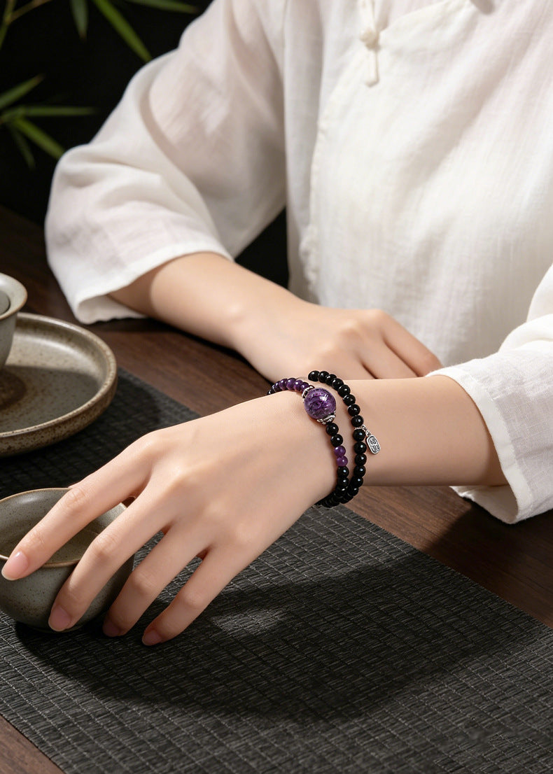 Amethyst Obsidian Crystal Dragon Bracelet