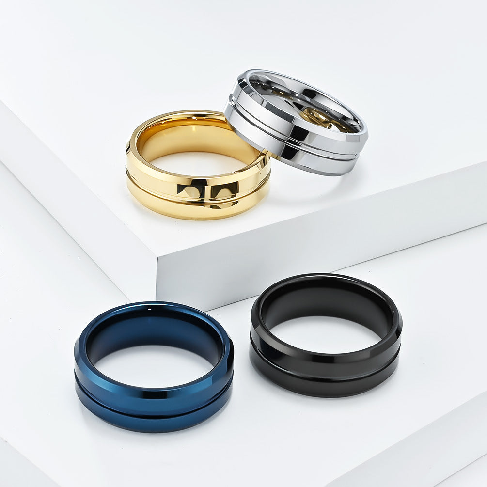 Cross-Border Simple 8mm Tungsten Steel Ring for Men