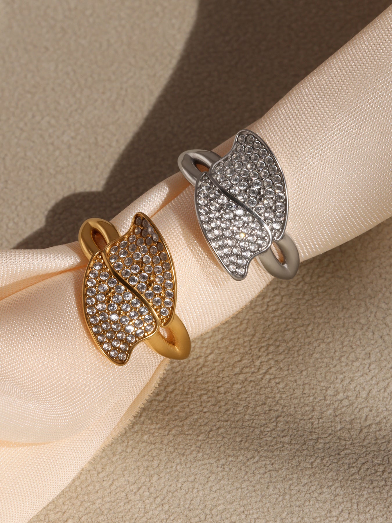 Planderful Zircon Side Opening Leaf Ring Non Fading Womens