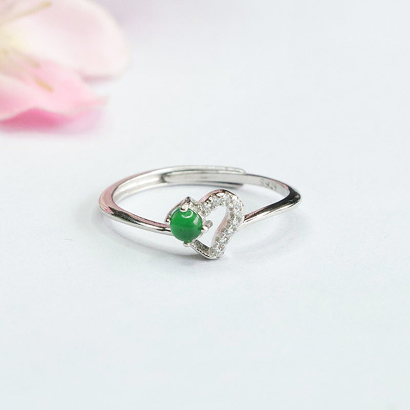 Love Hollow Ring with Natural Ice Emperor Green Jade in Sterling Silver