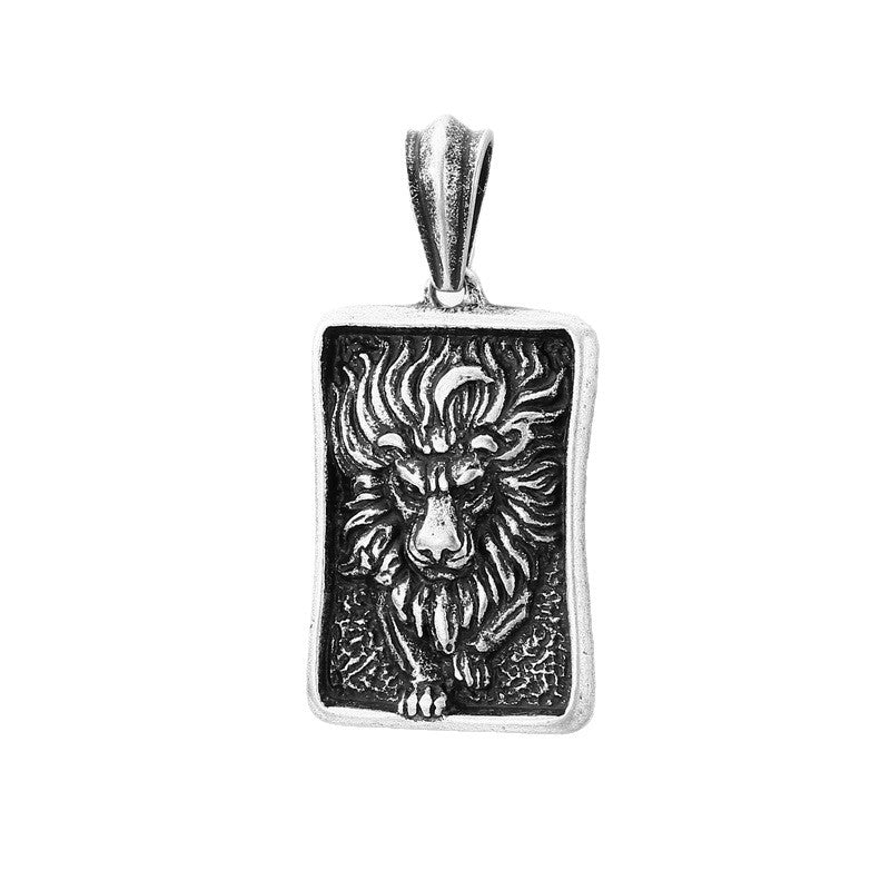 Punk Style Retro Casting Lion Tag, Smearing Oil Animal Square Brand Stainless Steel Necklace