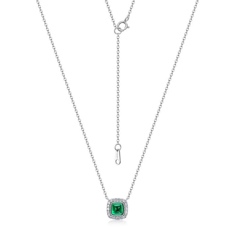 S925 Sterling Silver Lab-Grown Emerald Geometric Pendant Necklace