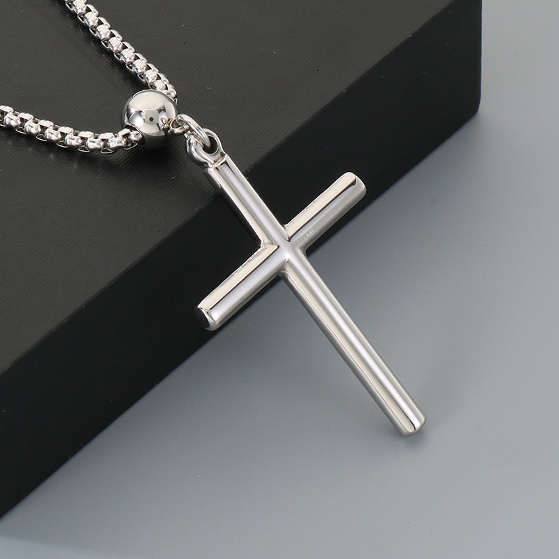 Ball Buckle Necklace, Smooth Cross Pendant Square Pearl Chain Stainless Steel Men's