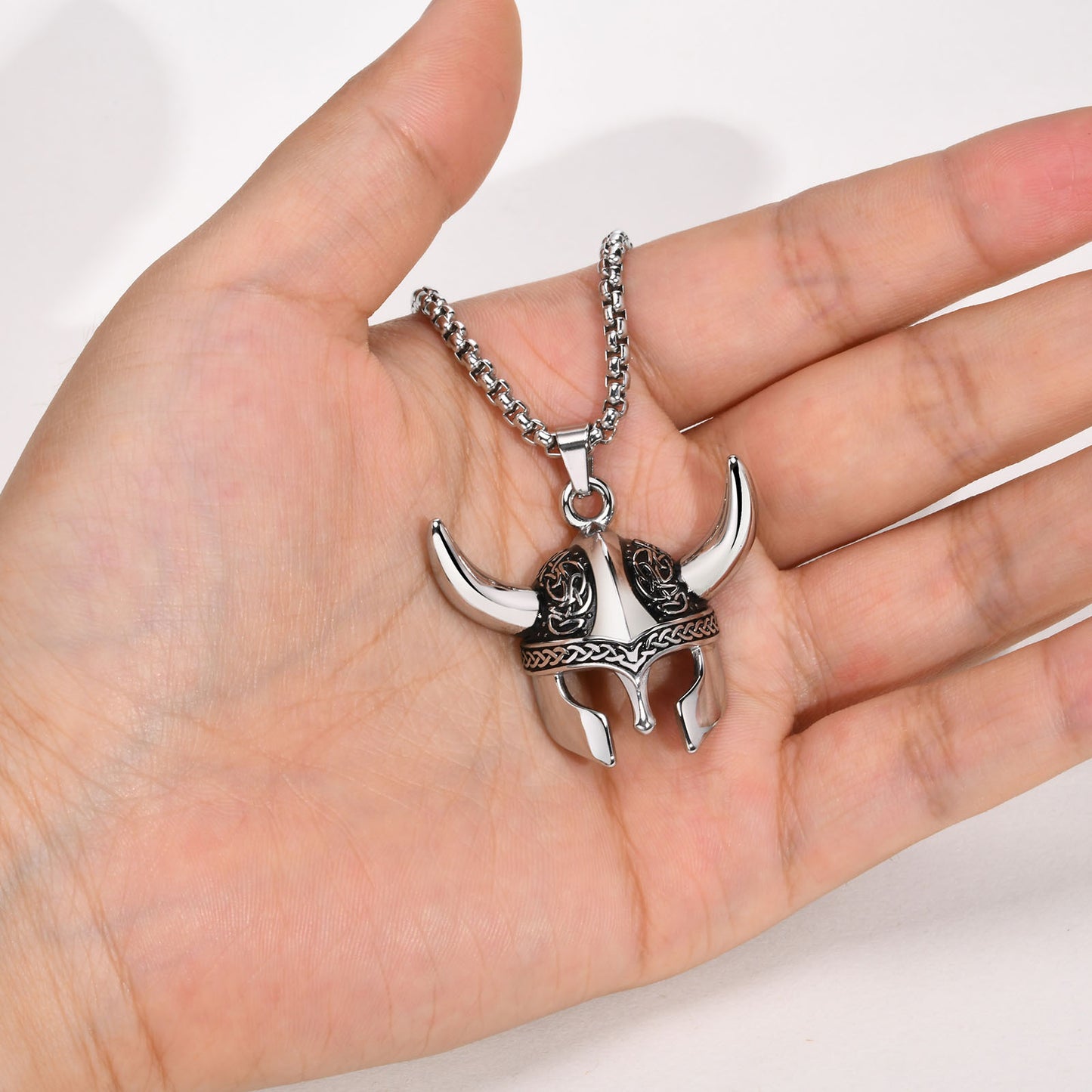 Stainless Steel Celtic Knot Viking Mask Pendant Necklace