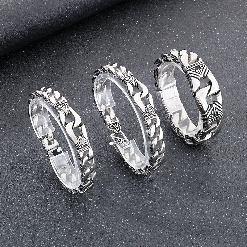 Planderful Titanium Steel Men Engraved Bracelet Domineering