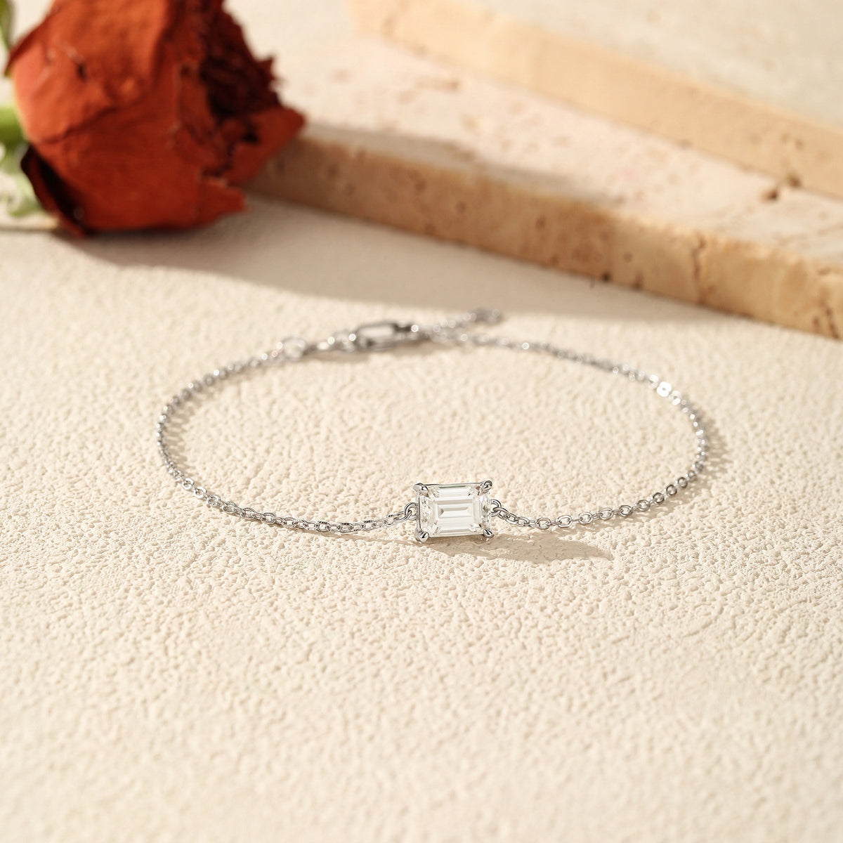 925 Sterling Silver Emerald-Cut Moissanite Bracelet