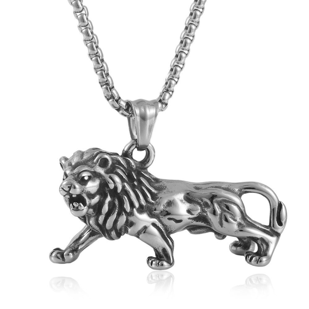 European and American Stainless Steel Lion Pendant Necklace