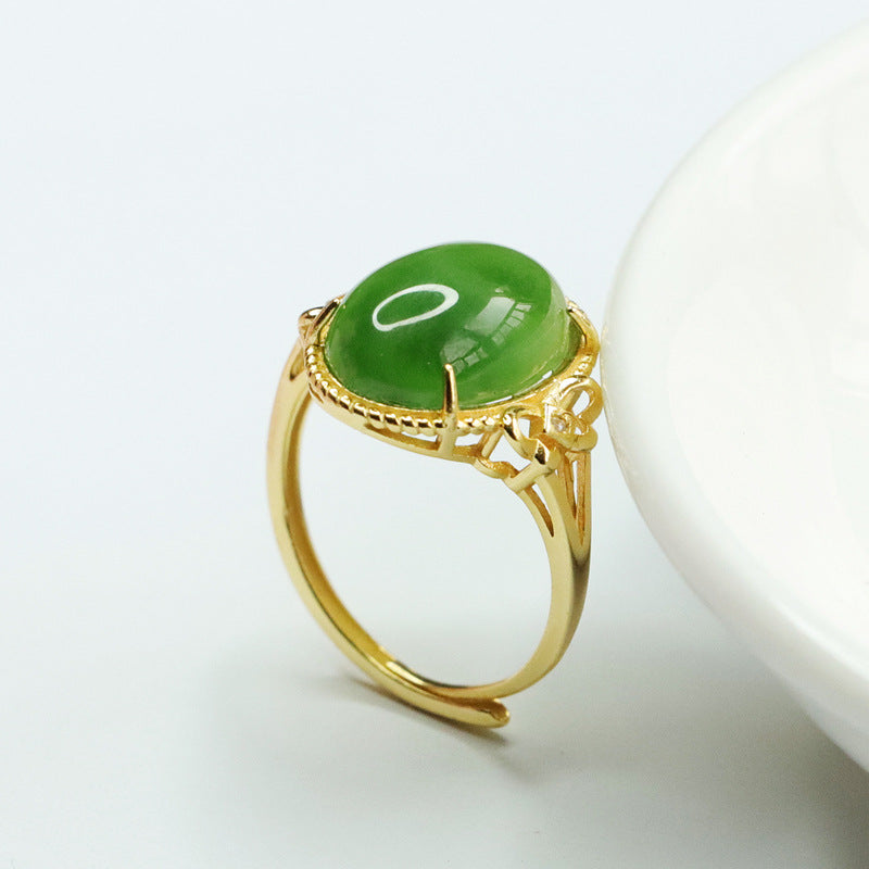 925 Sterling Silver Hetian Jasper Cabochon Ring