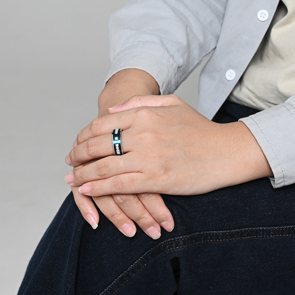 Planderful Collection Everyday Genie Two Tone Stainless Steel Zircon Ring Unisex Gift for Men and Women