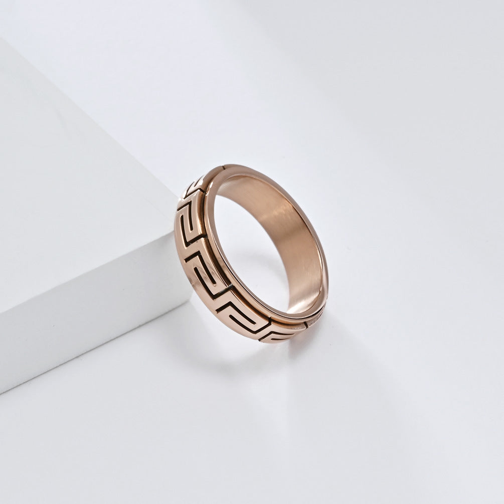 INS Simple Personality Great Wall Pattern Titanium Steel Ring for Decompression Relief in European American Fashion