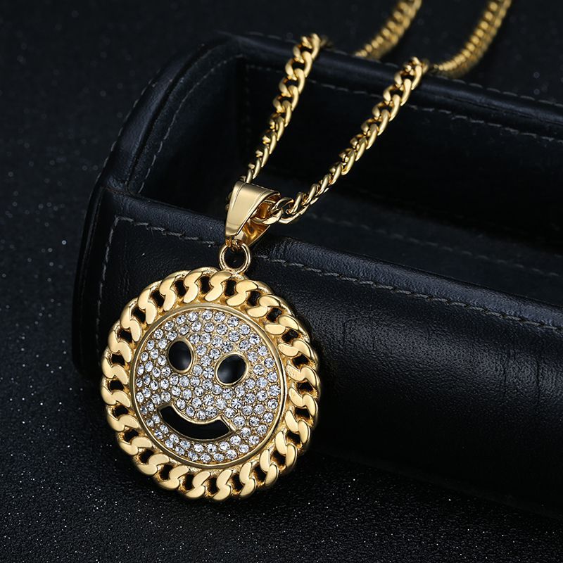 Steel Necklace - Statement Hip Hop Gold Plated Rhinestone Sunflower Smiley Pendant For Everyday Genie By Planderful