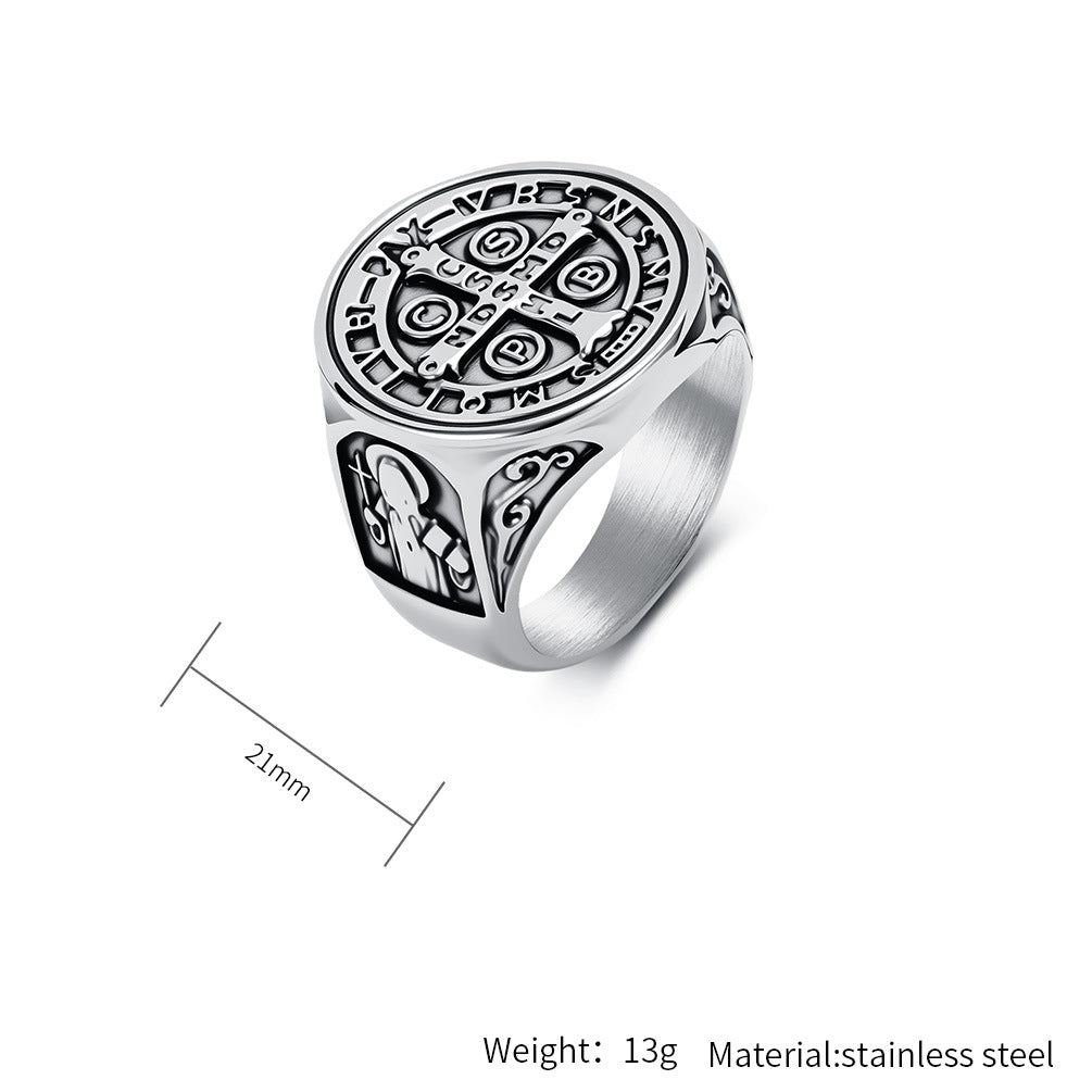 Planderful Saint Benedict Exorcist Ring For Men Titanium Steel Non Fade Protection Jewelry