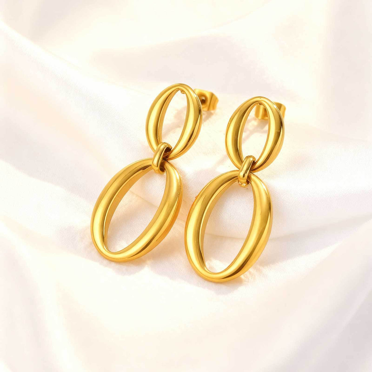 Gold-Tone Double Oval Link Drop Earrings